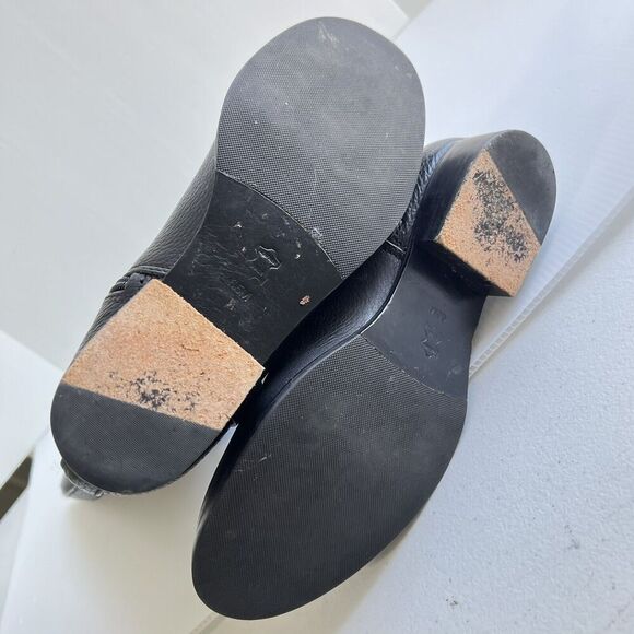 Tory Burch Black Leather Amanda Tall Riding Boots Size 6.5 Big Logo - Picture 9 of 16